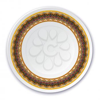 Round Indian tribal texture. Pattern shown on the ceramic plate. Vector illustration.