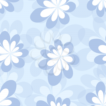 Seamless pattern with decorative flowers on blue background. Vector illustration