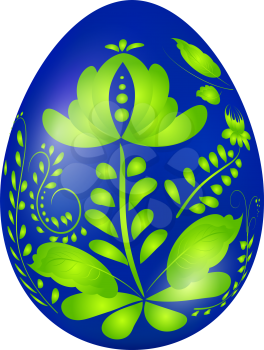 Blue Easter egg with elements of traditional Russian painting. Design element. Vector illustration.
