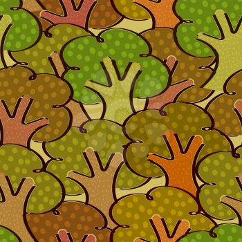 Bright seamless background with trees in a simple style. Vector illustration. 