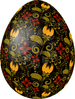 Black Easter egg with bright elements of traditional Russian painting. Design element. Vector illustration.