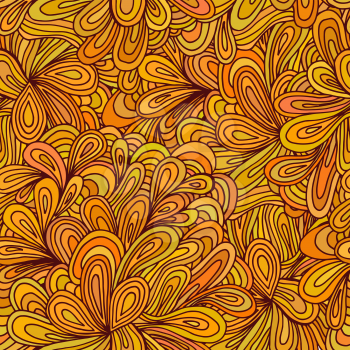 Orange and light green texture with flowers. Vector illustration.