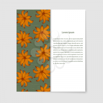 Flyer with orange lilies. Vector illustration.