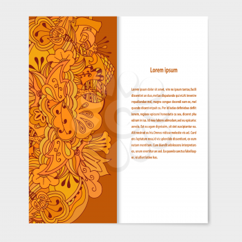 Flyer with orange plant ornament. Vector illustration.