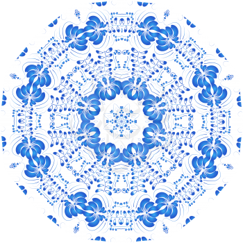 Round blue floral ornament in the Russian traditional style isolated on white background. Mandala. Gzhel. Vector illustration. 