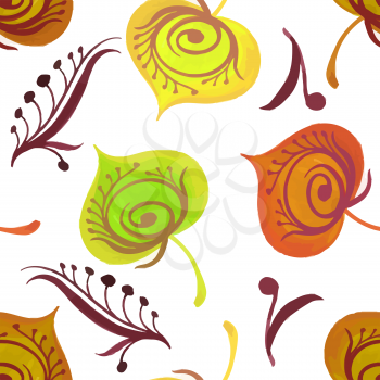 Seamless texture with autumn leaves and flowers. Vector illustration.