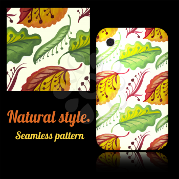 Seamless texture and decorated phone cover. Tribal natural style. Vector illustration.
