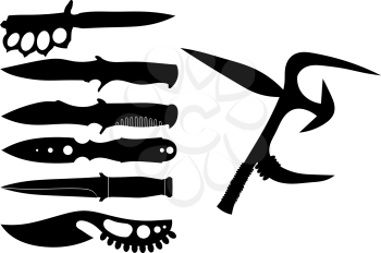 Set of black silhouettes of knives on a white background. Vector illustration