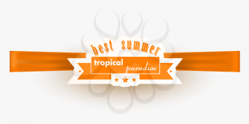 Orange summer banner on a silk ribbon on a white background. Vector illustration
