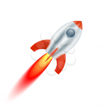 Start spaceship with red fins. Vector illustration