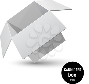 Tilted gray cardboard box with a shadow on a white background. Vector illustration