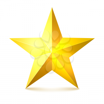 Gold star on a white background with shadows. Vector illustration