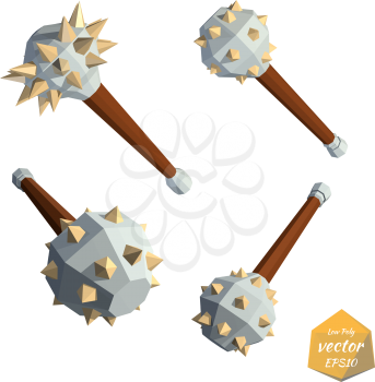 Set mace isolated on white background. Low poly style. Vector illustration.