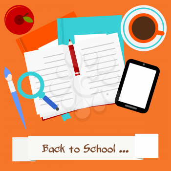 A set of stationery on a red background. Back to School. Vector illustration.