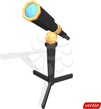 Black telescope isolated on white background. Low poly style. Vector illustration