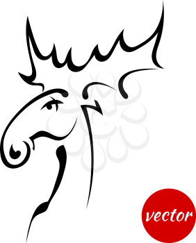 Sketch of a deer's head with large horns isolated on white background. Male. Vector illustration.