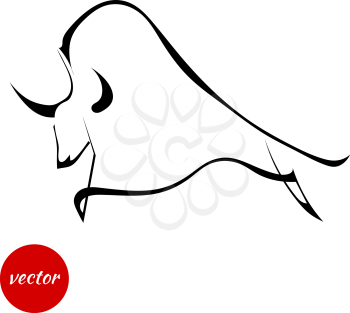Silhouette of a black bull on a white background. Vector illustration.