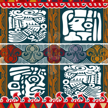 Tribal Aztec seamless pattern with mask. Vector illustration