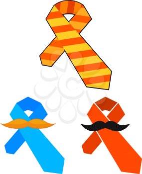 Colorful tie with a mustache. Element for congratulations Father's Day. Cartoon design. Vector illustration