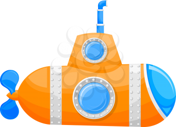 Cartoon yellow submarine with periscope and a porthole on a white background. Vector illustration