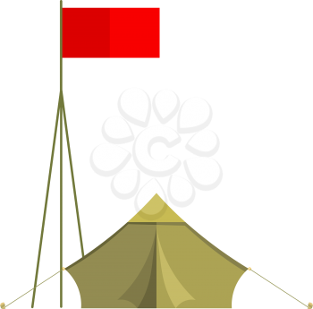Tourist tent with a flag at the match on a white background. Tent camping isolate. Flat tent 
camping. Sign of tourism and recreation. Stock vector