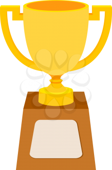 Simple flat gold cup winner with two handles on a pedestal. Vector cup isolate. Vector Icon prize winner of the competition.  Athletic pride. Stock vector