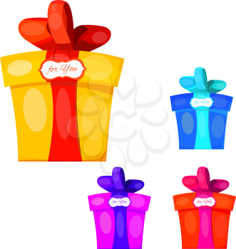 Gift on a white background. Yellow cartoon gift with red ribbon isolate. Birthday gift, 
anniversary, celebration. Stock vector