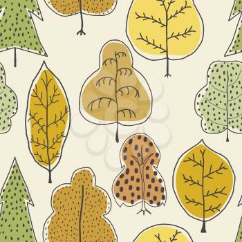 Seamless pattern with trees. Seamless vector illustration with colored trees. Easy editable pattern for your design, wallpaper, background. Hand drawing. Stock vector