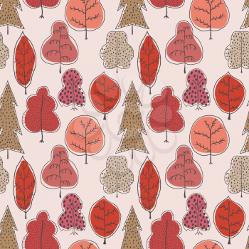 Seamless pattern with autumn trees. Seamless vector illustration with red trees. Easy editable pattern for your design, wallpaper, background. Hand drawing. Stock vector