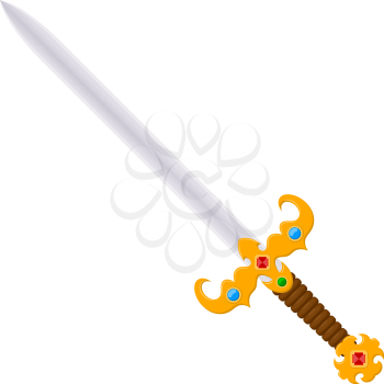 Antique vintage two-handed sword with a jeweled. Cartoon style. Isolate on white 
background. Stock vector illustration