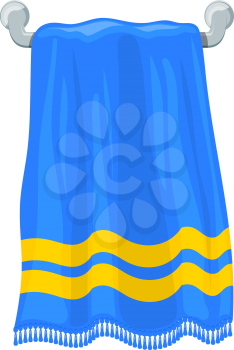 Vector illustration of blue towels terry towels on holder on a white background. Cartoon style. Required items of hygiene. Bath towel affiliation