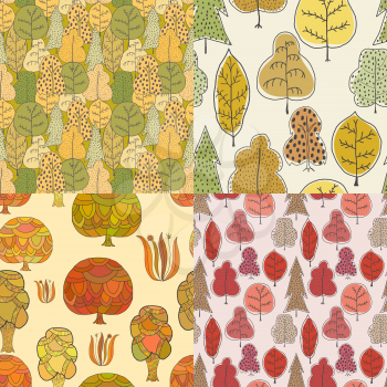 Vector set of colorful seamless pattern with trees. Texture with plants, flora, nature. Abstract trees in Cartoon style. Stock vector illustration
