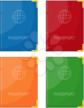 Vector illustration of a set color passport in a color cover on a white background. Isolated 
object. Cartoon style passport