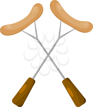 Vector illustration of two forks with grilled sausages. Plugs and sausages in Cartoon style on a white backgroundckground