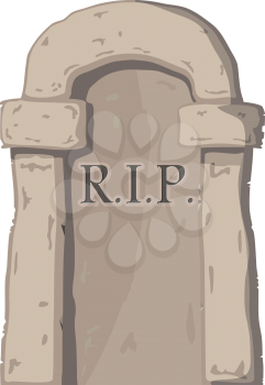 Vector illustration big gravestone on white background. Cartoon image of a grave stone with the text RIP.
