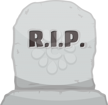 Vector illustration gray gravestone on white background. Cartoon image of a grave stone with the text RIP.