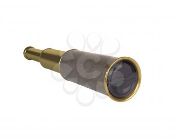 High-quality rendering 3D retro spyglass on a white background. Isolated object. Vintage 
telescope with skin