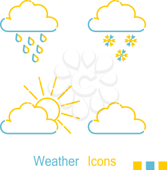 Color meteorological icons with sun, rain and snow in a linear style. Line icon. Isolated on white background. Vector illustration.