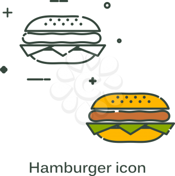 Simple flat black hamburger icon. Symbol of fast food. Line style. Vector illustration