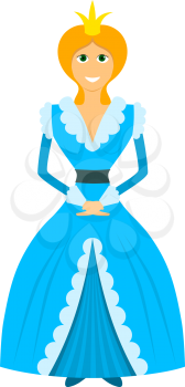 Color image of a funny cardboard flat style of a young princess on a white background. 
Vector illustration