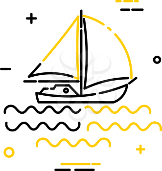 Flat linear simple yacht icon on a white background. Vector illustration. The sign of 
water sports and recreation