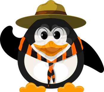 Young boy scout on white background. Little penguin scout with  hat and with a tie on a white background. Vector illustration
