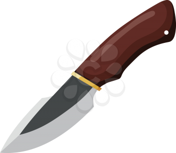Color image of a combat knife on a white background. Vector illustration of a cutting tool and a blank weapon cartoon style