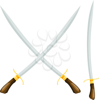 An old weapon on a white background. Crossed swords. Vector illustration of a cartoon style