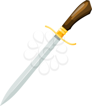 Colorful illustration of a vintage knife on a white background. Vector illustration of dagger style cartoon
