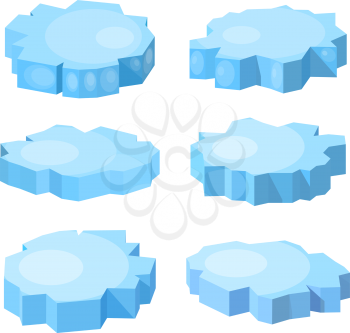 Set of blue ice floes in isometric style. Trend isometry ice on a white background. Vector illustration of design elements north sea natural phenomenon