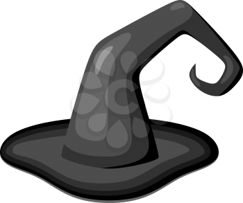 Black witch hat on a white background. Cartoon style. Vector illustration