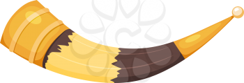 Color image of a traditional Caucasian cup made from a bull's horn in a cardboard style on a white background. Vector illustration of a wine cow horn