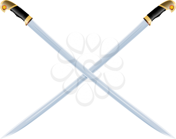 Color image of two crossed vintage sabers on a white background. Vector illustration of retro swords