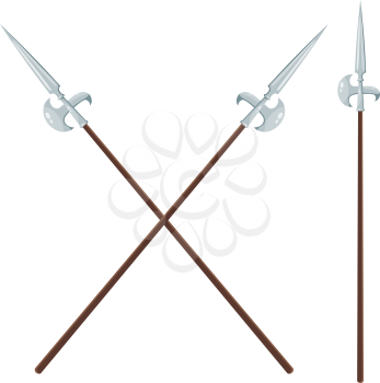 Color image of two crossed halberds on a white background. Vector illustration halberds style Cartoon